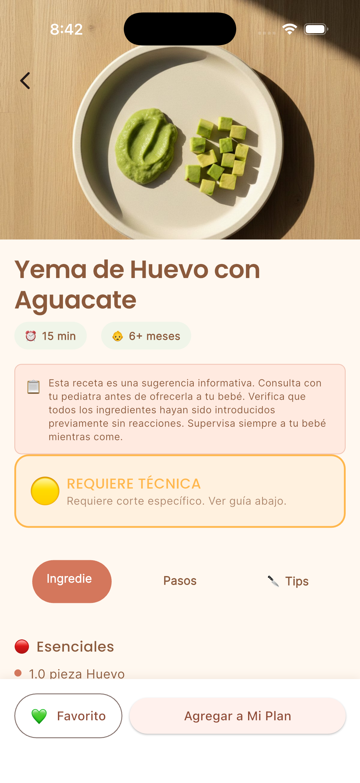 Tocomo recipe detail with step-by-step instructions and nutritional info