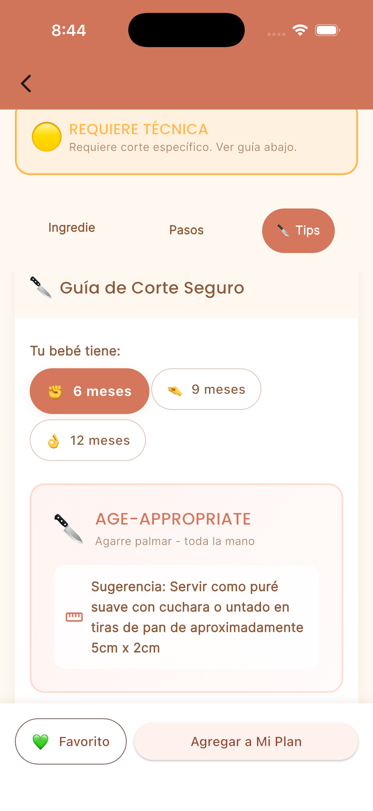 Tocomo age-based safety cutting guide for baby food preparation